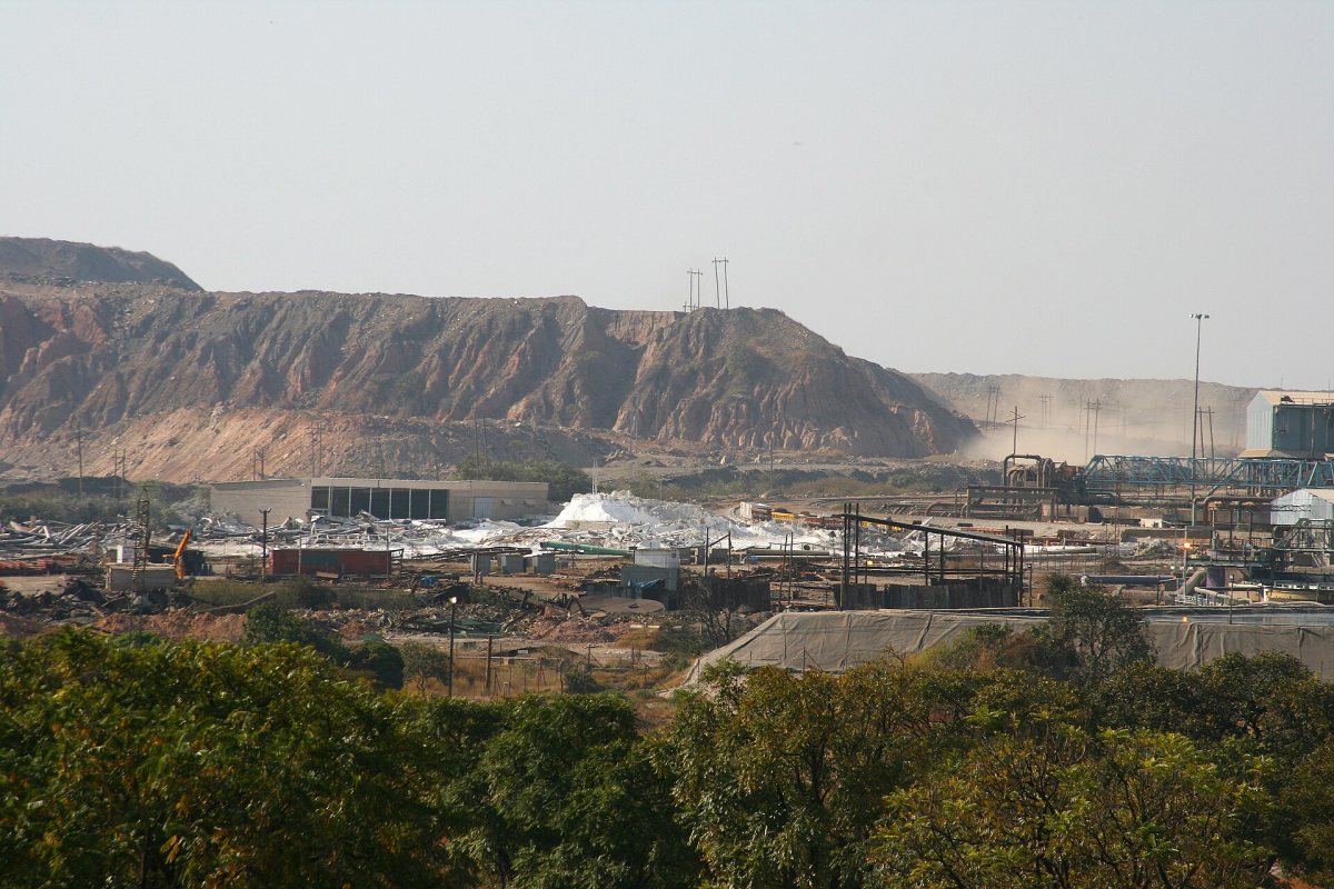 The Nchanga copper mine and processing works seen across the Copperbelt landscape
